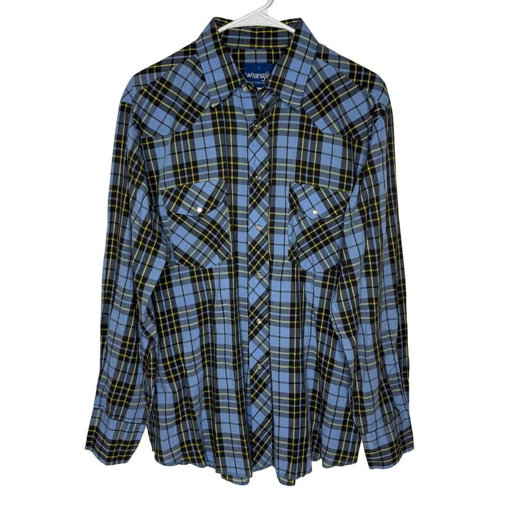 Wrangler Mens Blue Plaid Western Snap Front Shirt Long Sleeve Large 75204PP